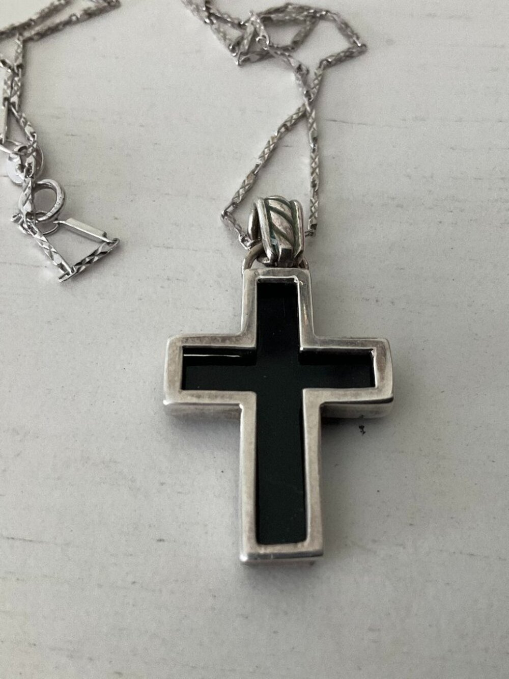 Onyx and silver cross with chain, unique design